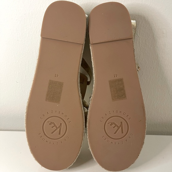 NEW! Kylie Crazy Shoes Gold Flat Platform Espadrilles Wedges. Size 41 / US 11. - Picture 4 of 8